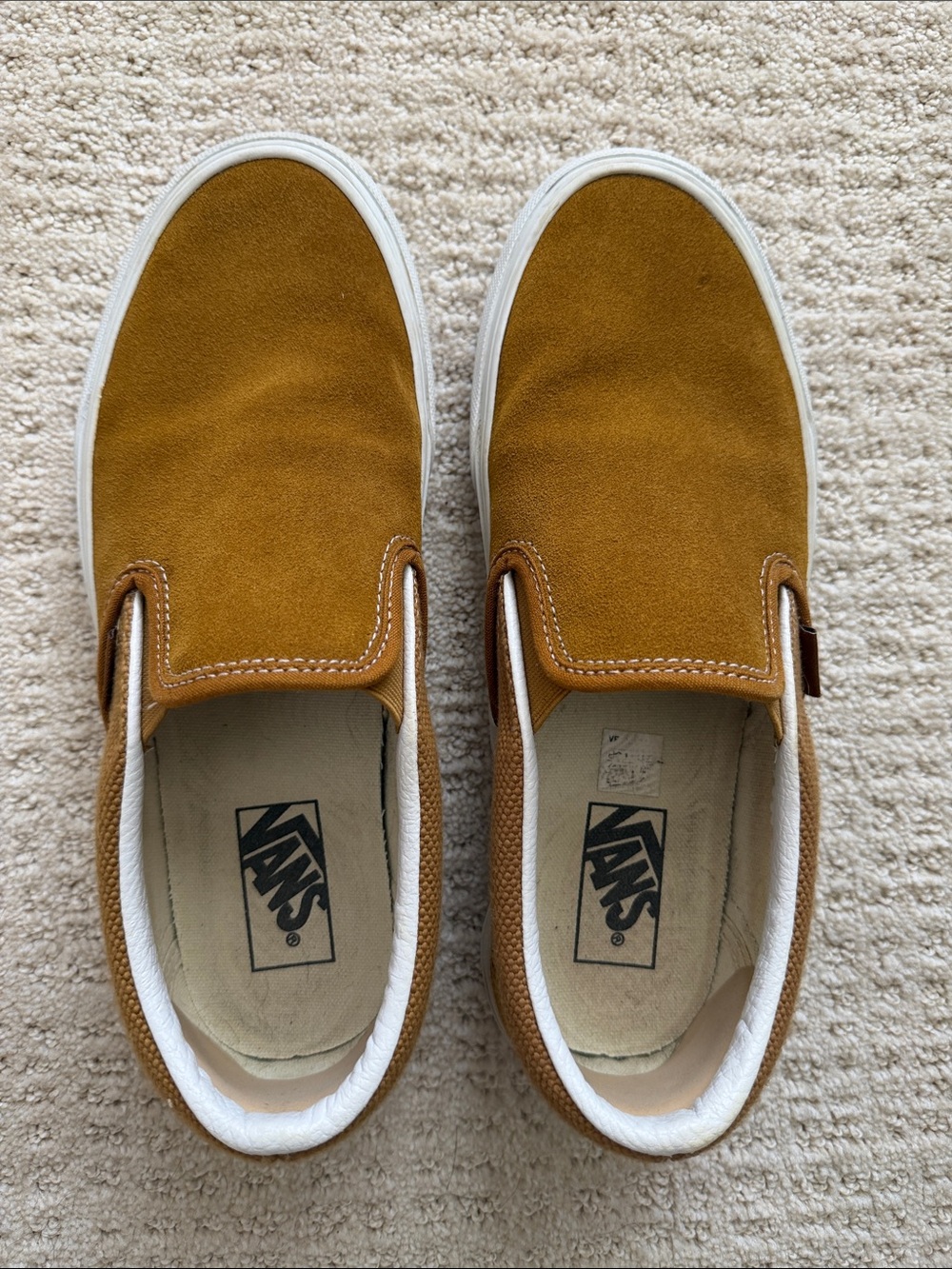 Vans Slip-On Suede Loafers in Mustard Brown and White